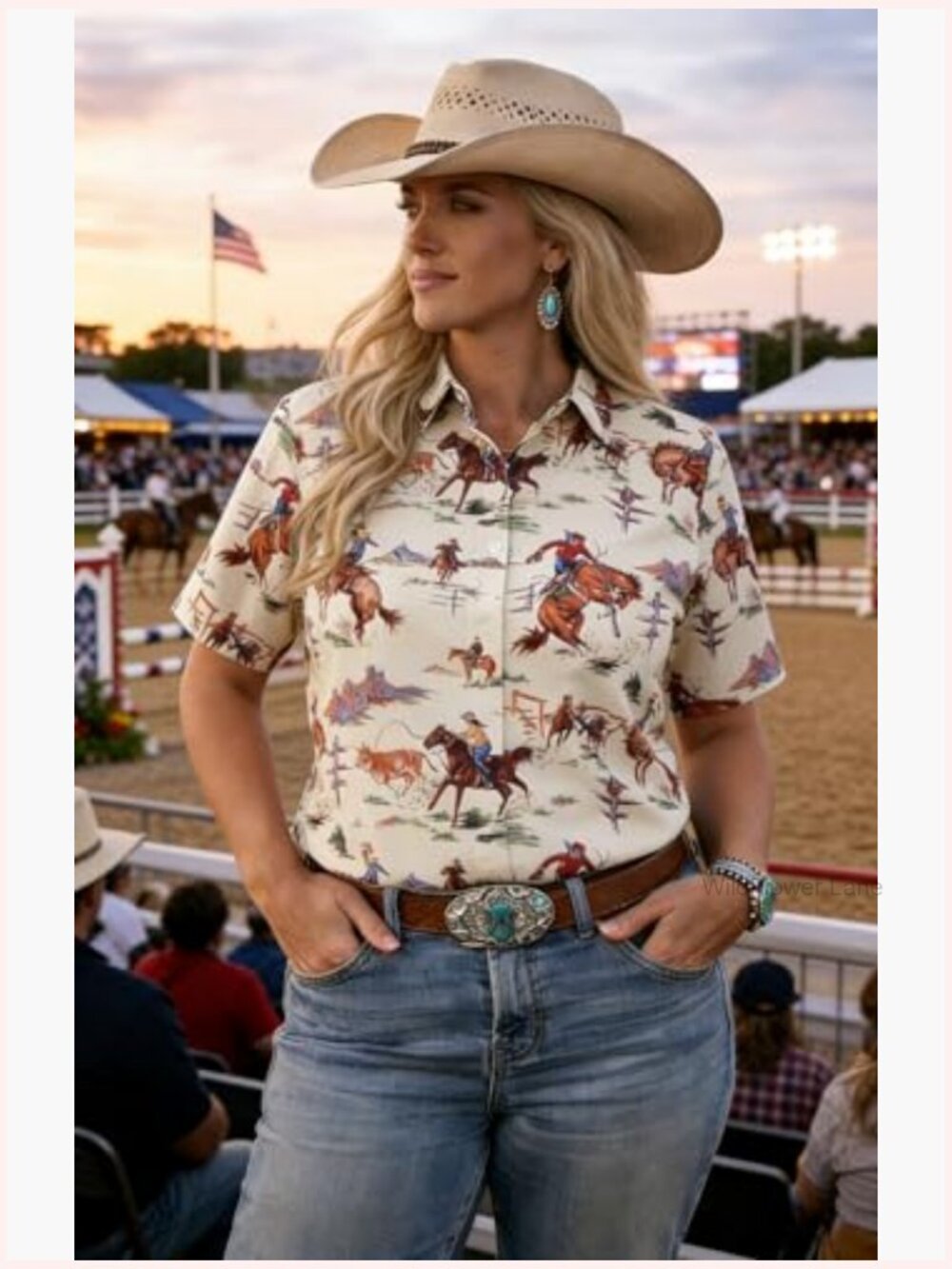 Women's Western Cowgirl Button Down Short Sleeve Blouse - Picture 2 of 6
